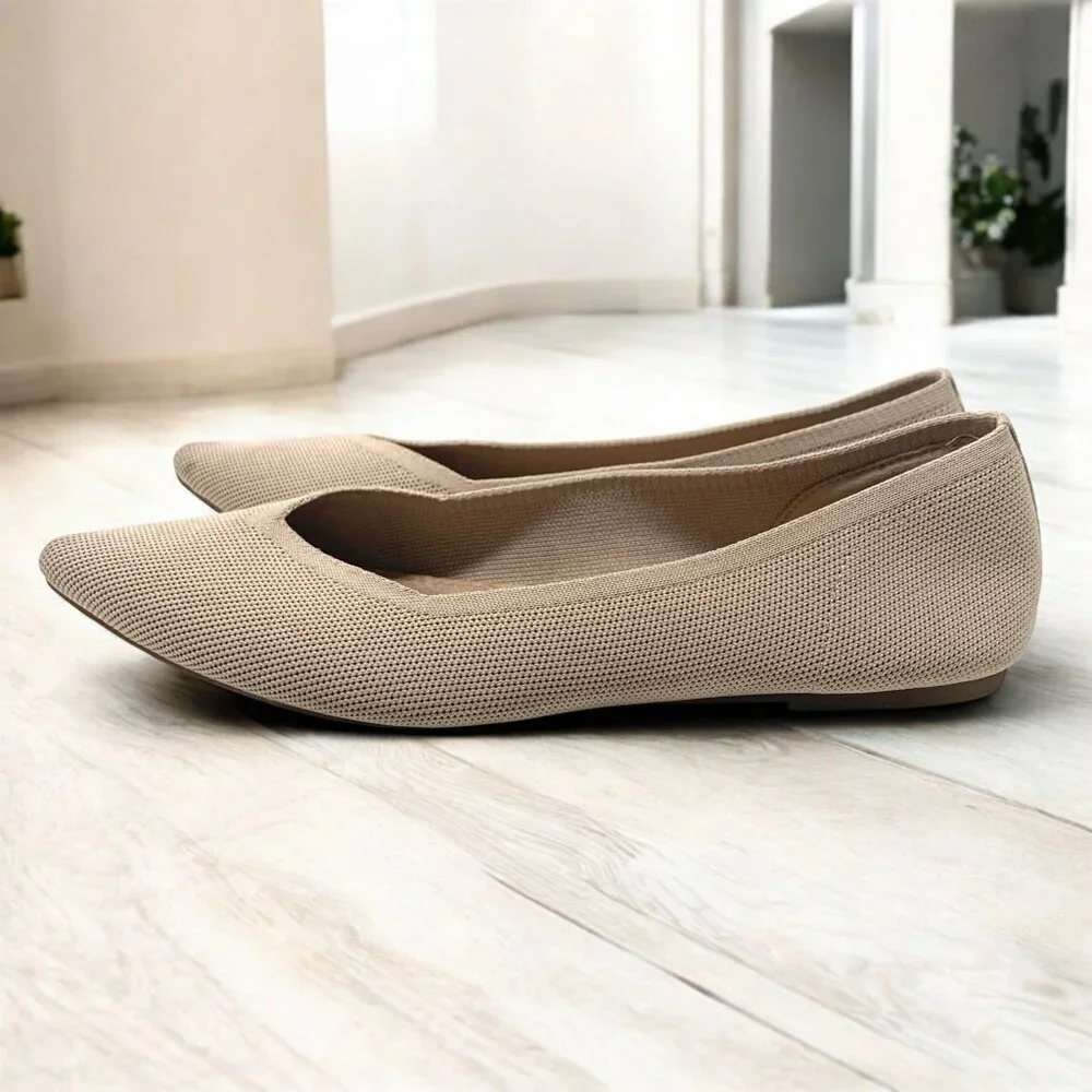 Old Navy Beige Pointed Toe Flats With Breathable Knit Design Size 9 - Picture 3 of 6